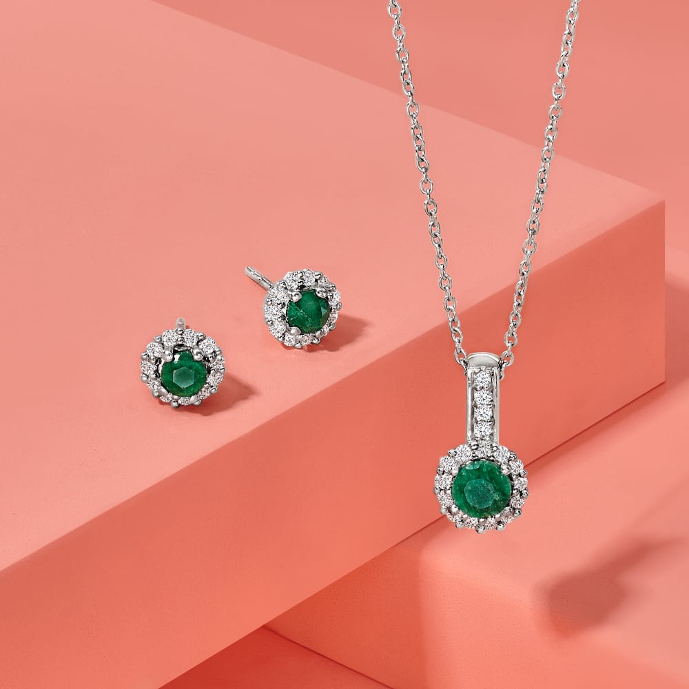 90 ct. t.w. Emerald and .80 ct. t.w. White Topaz Jewelry Set