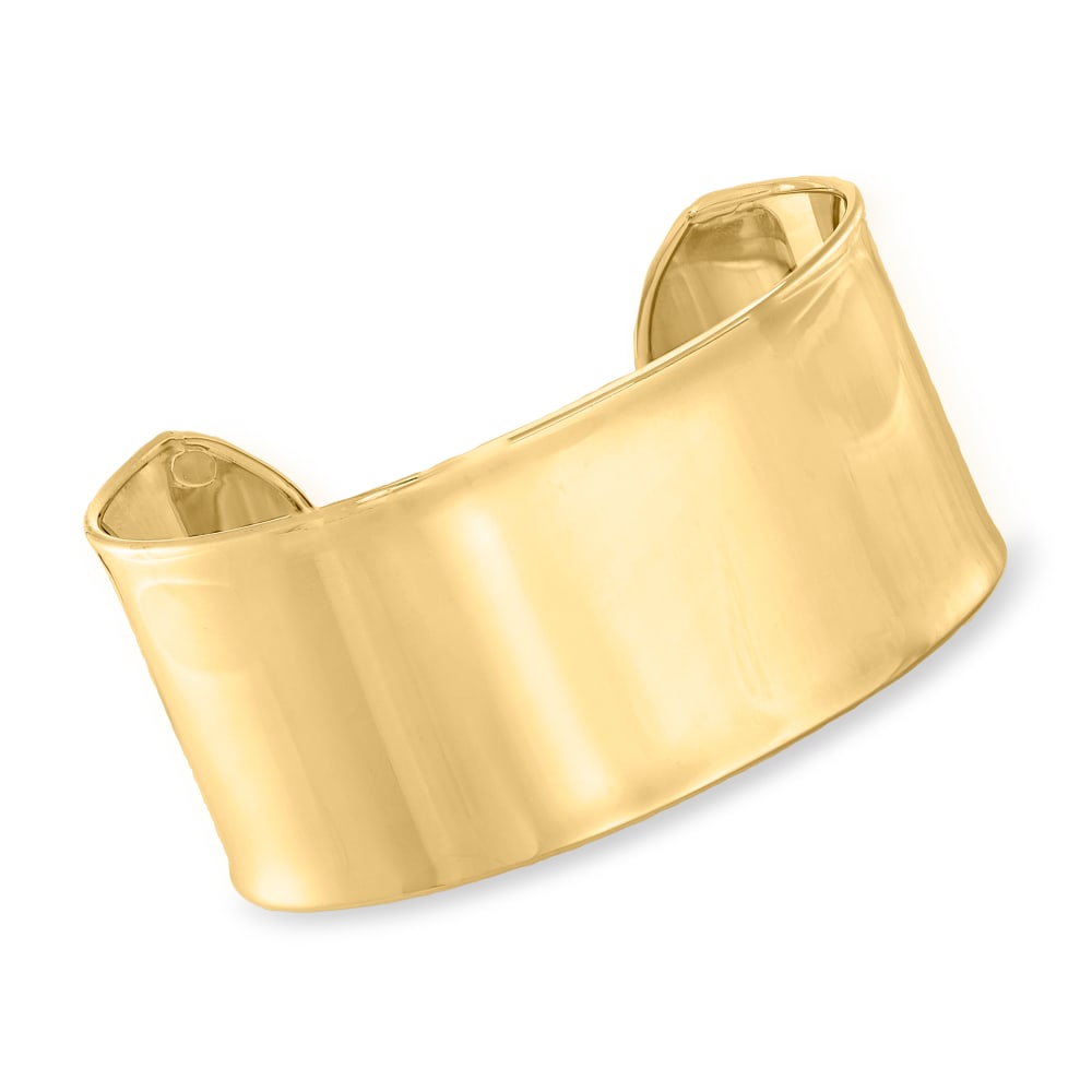 14K Yellow Gold Fancy Cuff Monogram Bangle Bracelet