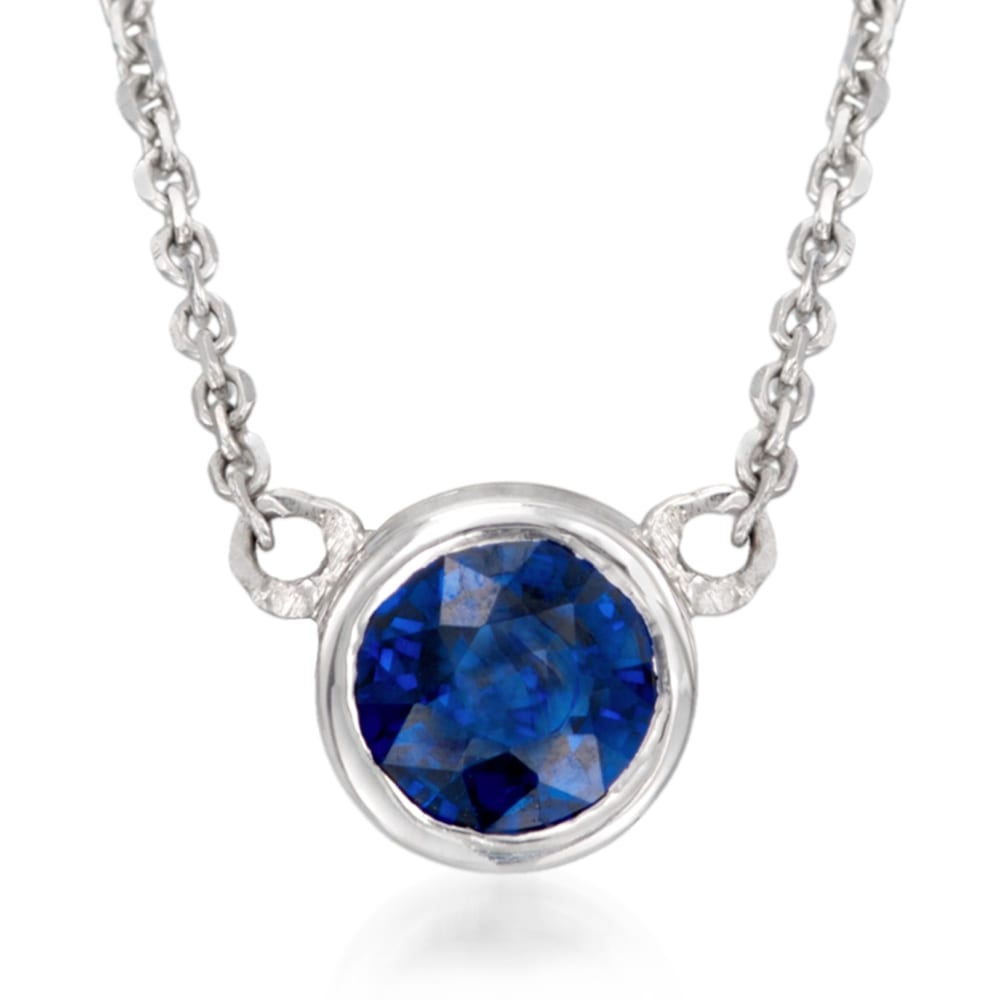 75 Carat Bezel Set Sapphire Solitaire Necklace in 14kt White Gold