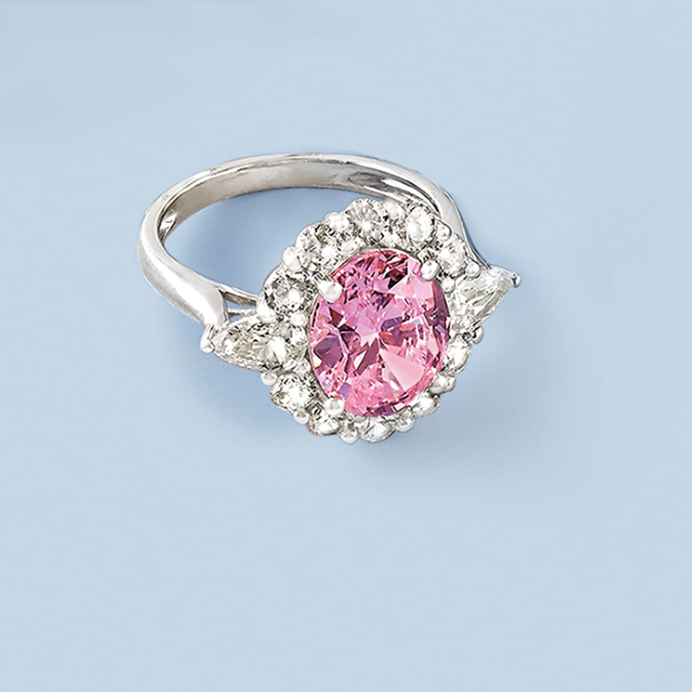 Simulated Pink Sapphire and 2.00 ct. t.w. CZ Ring in Sterling Silver ...