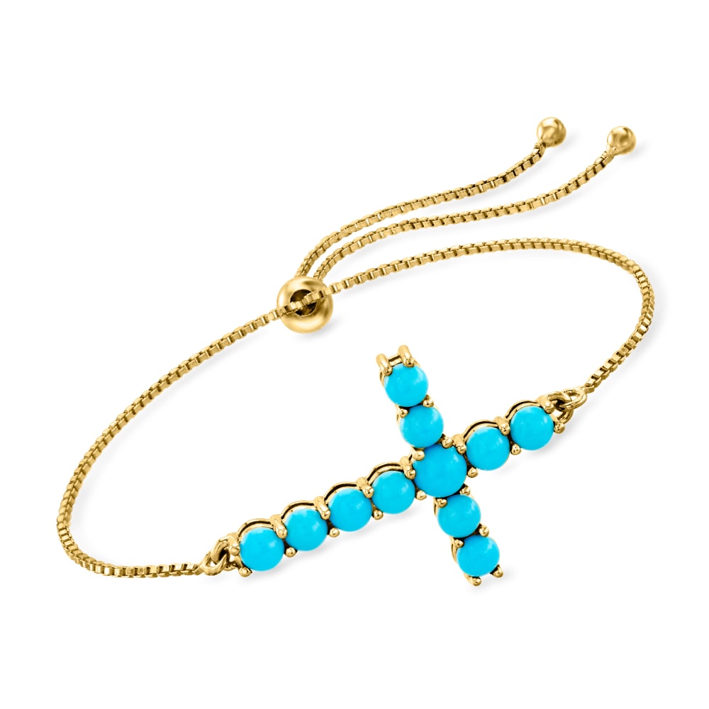 Turquoise Cross Bolo Bracelet in 18kt Gold Over Sterling Ross
