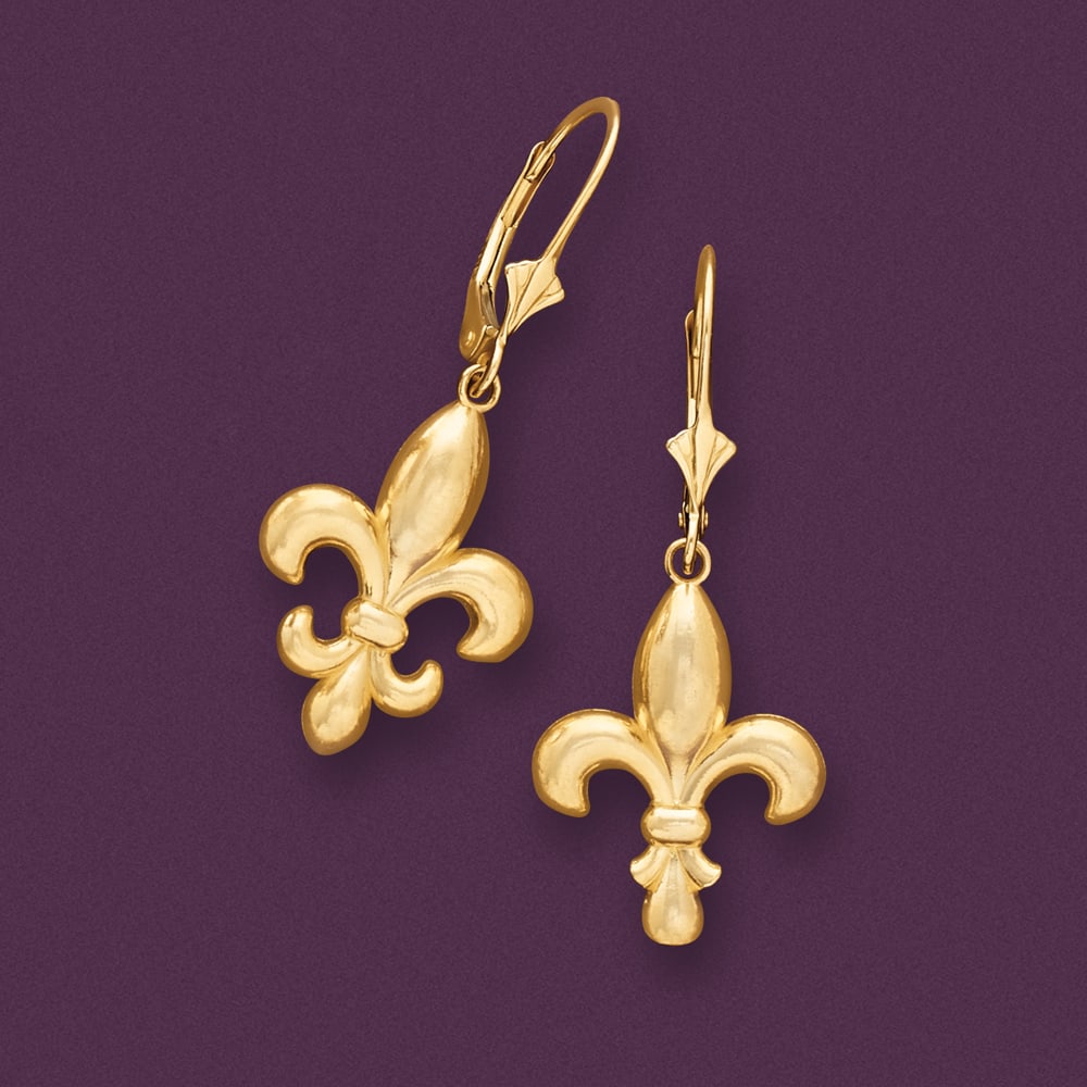 Italian 14kt Yellow Gold Fleur-De-Lis Drop Earrings | Ross-Simons