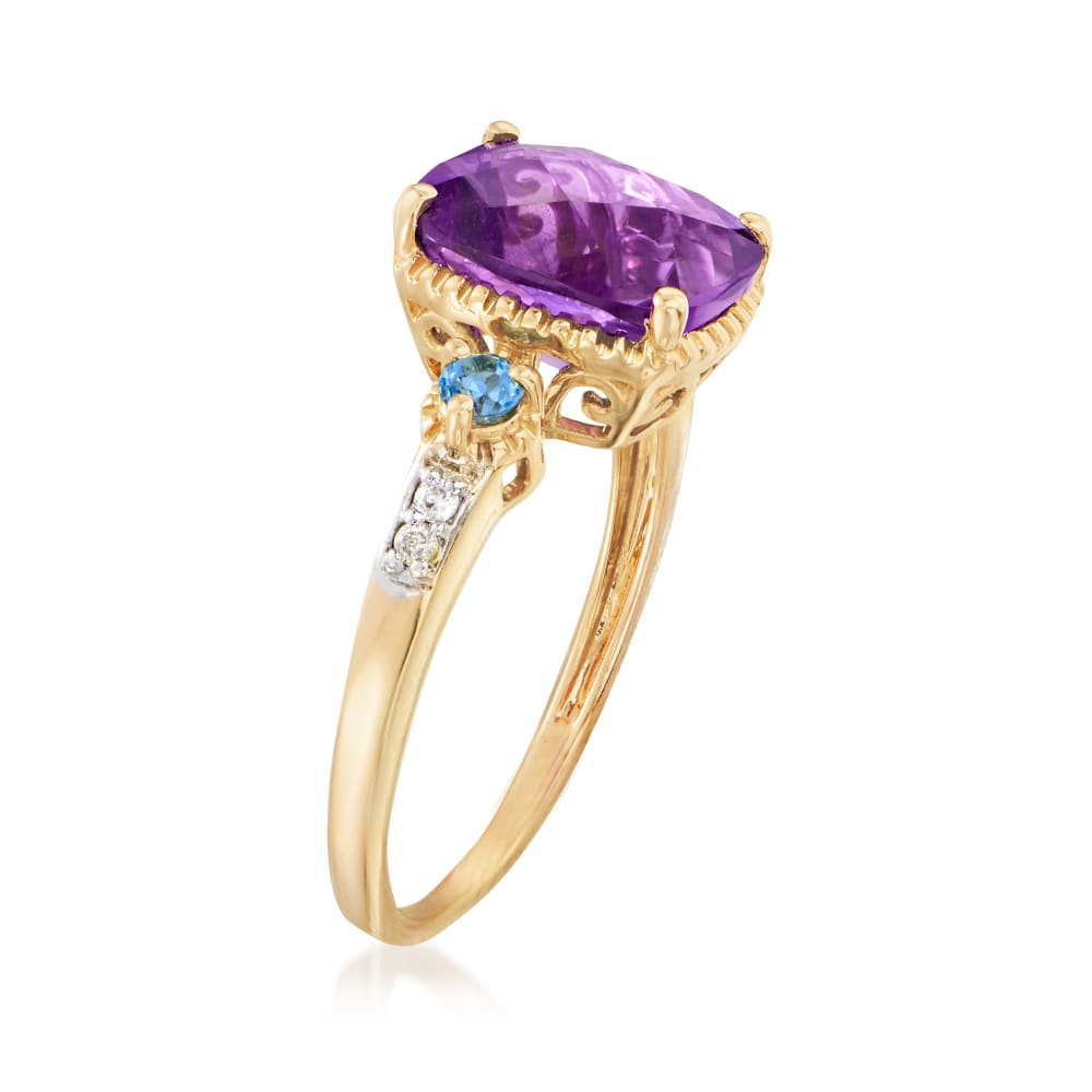 2.50 Carat Amethyst and .10 ct. t.w. Swiss Blue Topaz Ring with Diamond ...