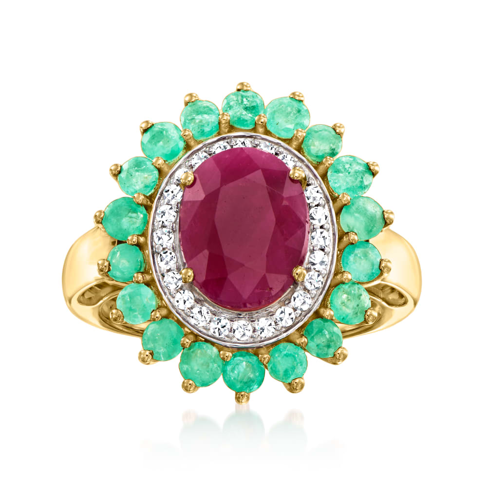 Custom Ruby and Emerald Cluster Ring - Bario Neal