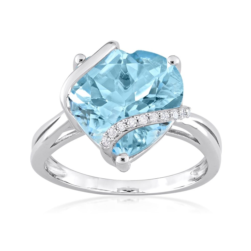 7.00 Carat Sky Blue Topaz Heart Ring with Diamond Accents in Sterling ...