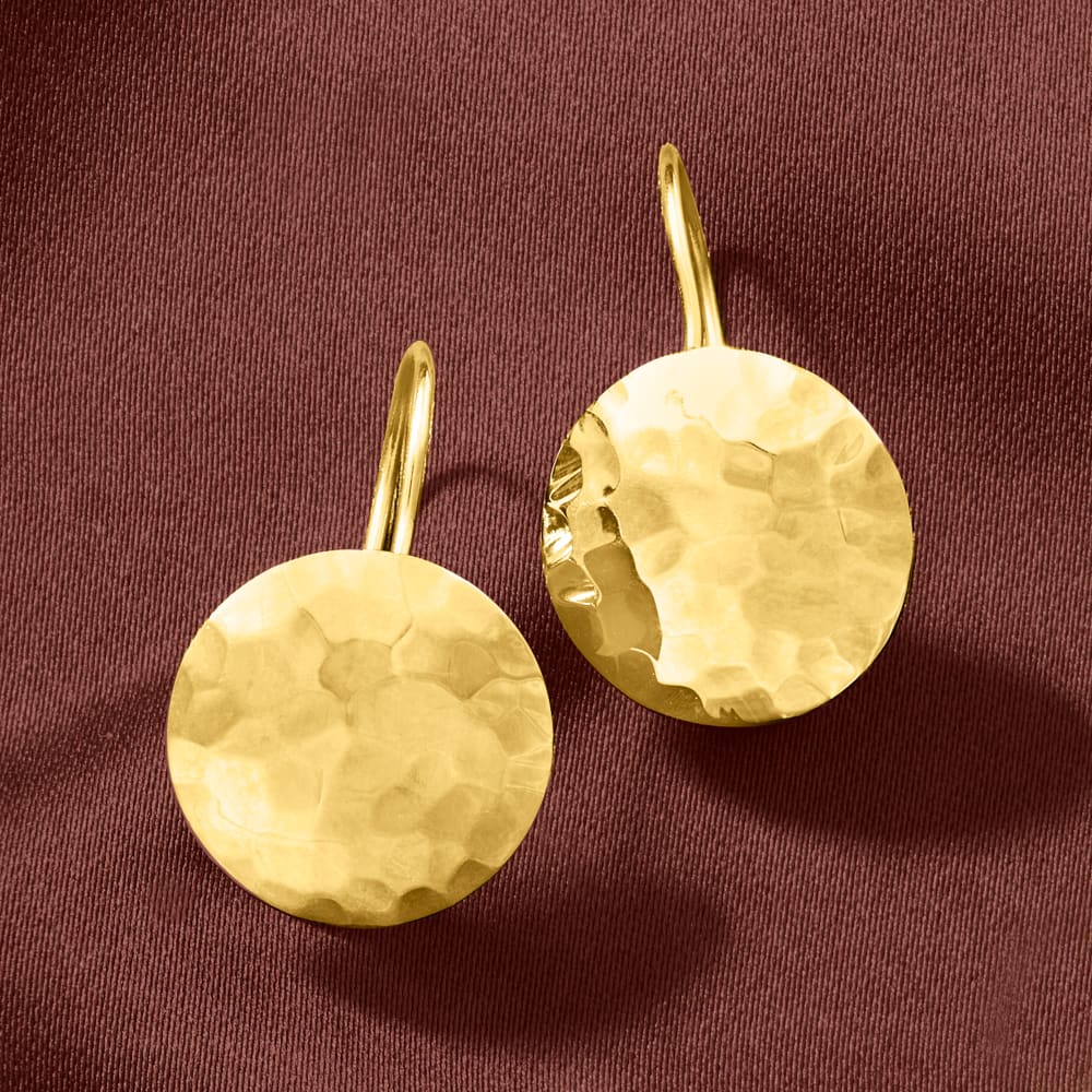 22 Karat Gold Hammered Drop Stick Earrings - David Tishbi Jewelry