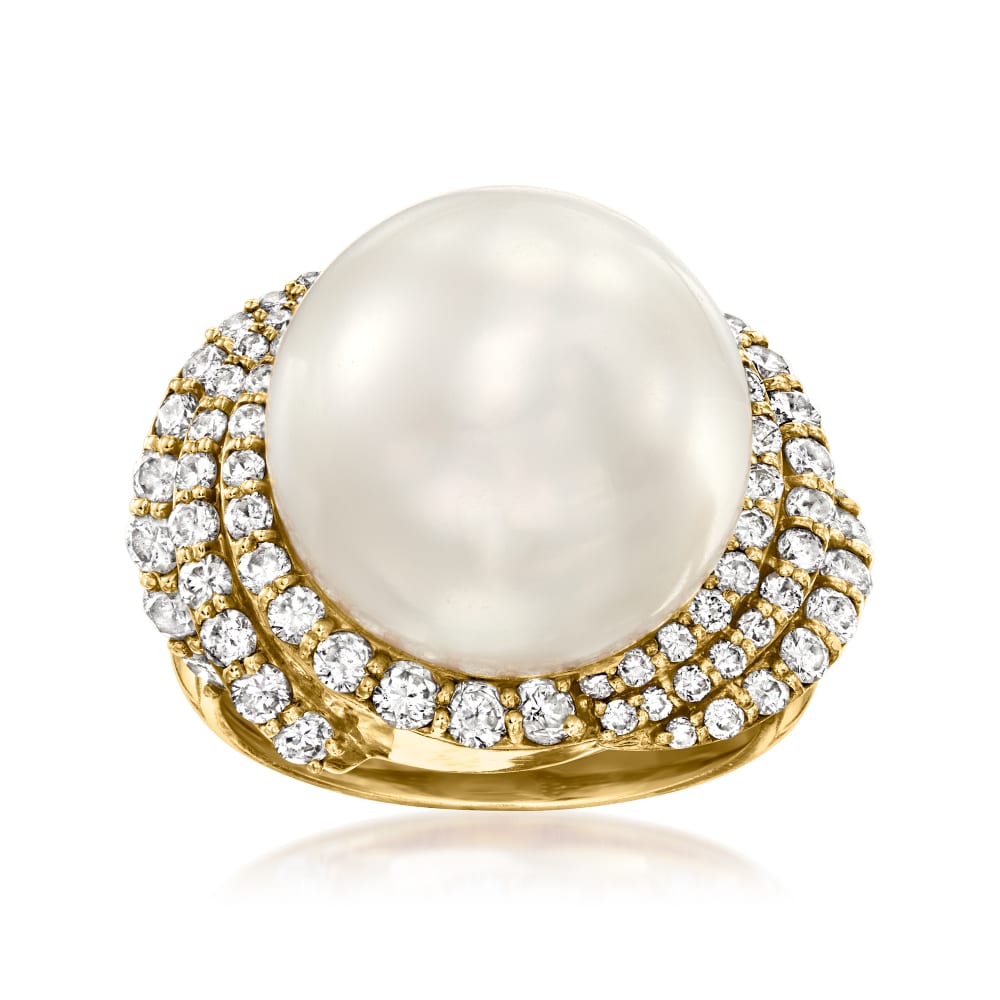 C. 1980 Vintage 15mm Cultured Pearl and 1.47 ct. t.w. Diamond Ring