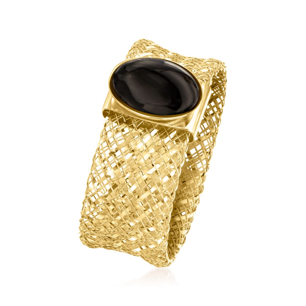 Italian Black Onyx Mesh Ring in 14kt Yellow Gold