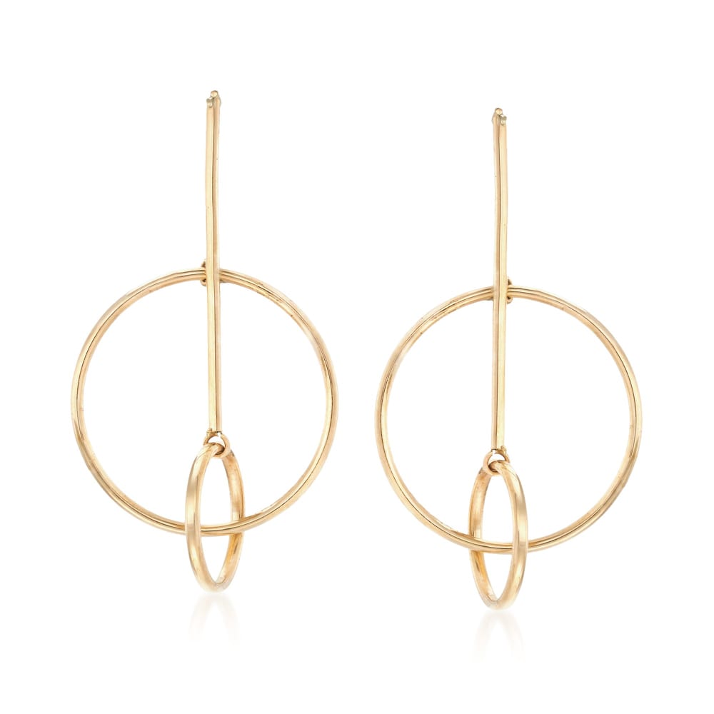 14kt Yellow Gold Linear Bar and Double Circle Drop Earrings Ross
