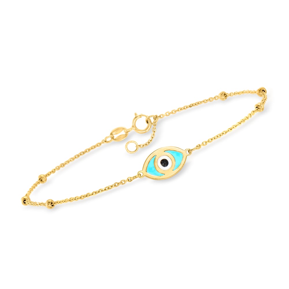 Italian 14kt Yellow Gold Evil Eye Bracelet with Multicolored