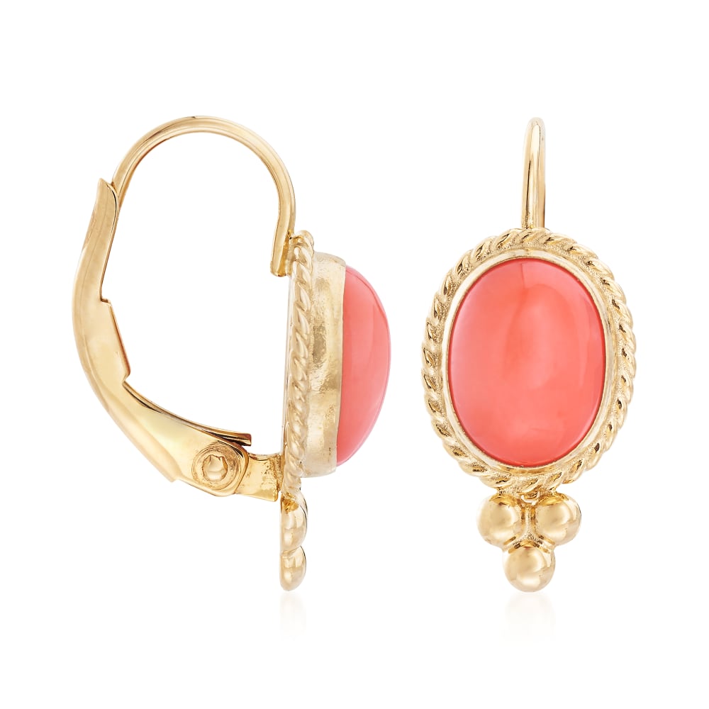 Bezel-Set Coral Drop Earrings in 14kt Yellow Gold | Ross-Simons