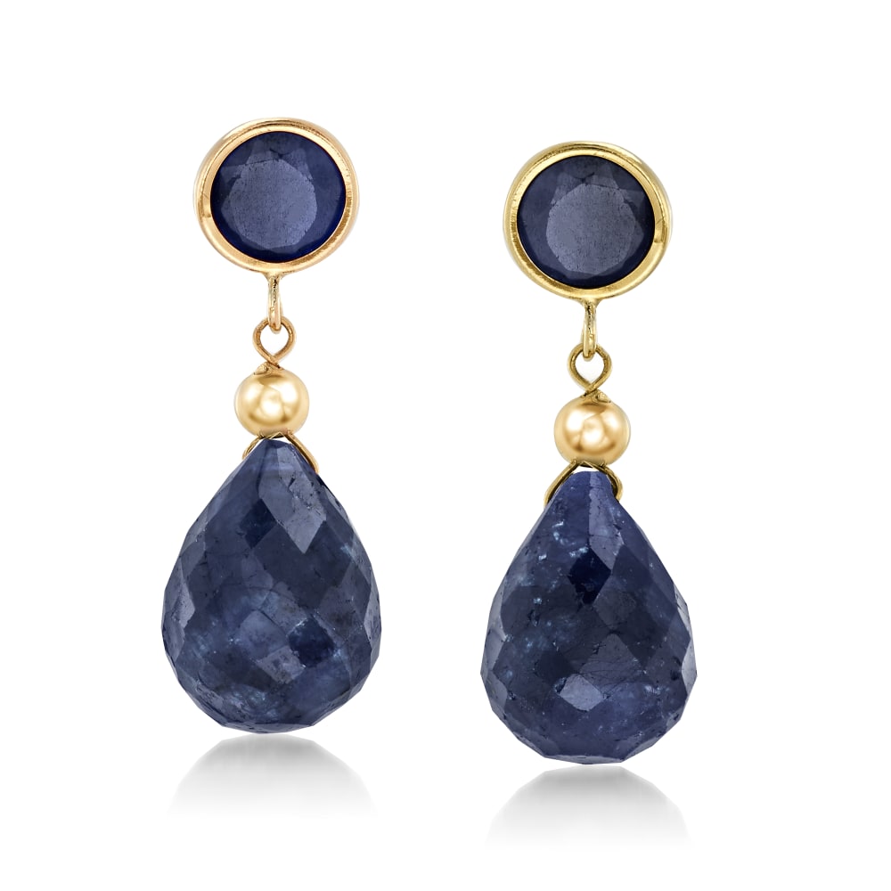 Womens Blue Sapphire Diamond Drop Earrings 18K Gold 22.04 ct
