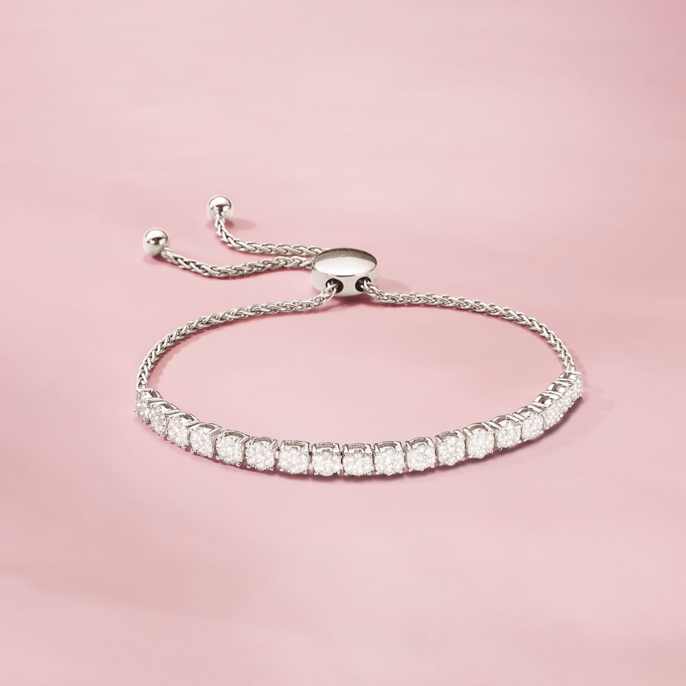 1.00 ct. t.w. Diamond Cluster Bolo Bracelet in Sterling Silver | Ross ...