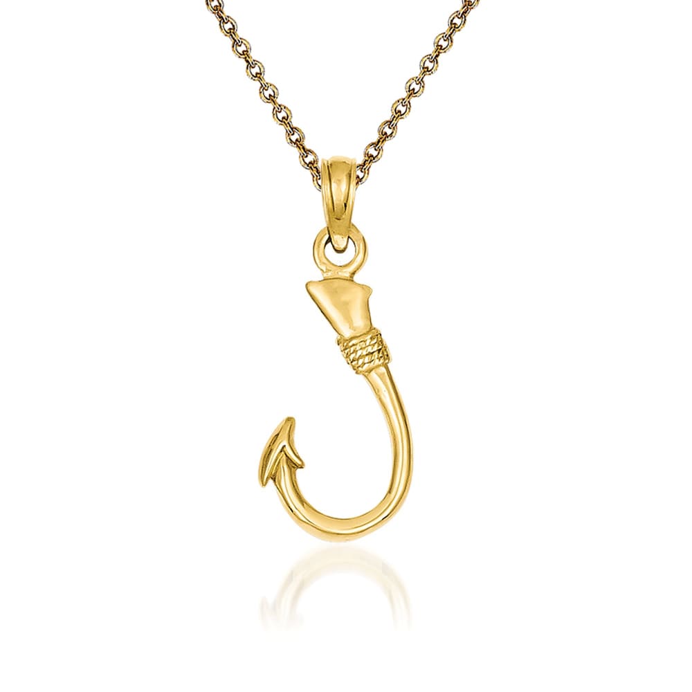 14kt Yellow Gold Fish Hook Pendant Necklace