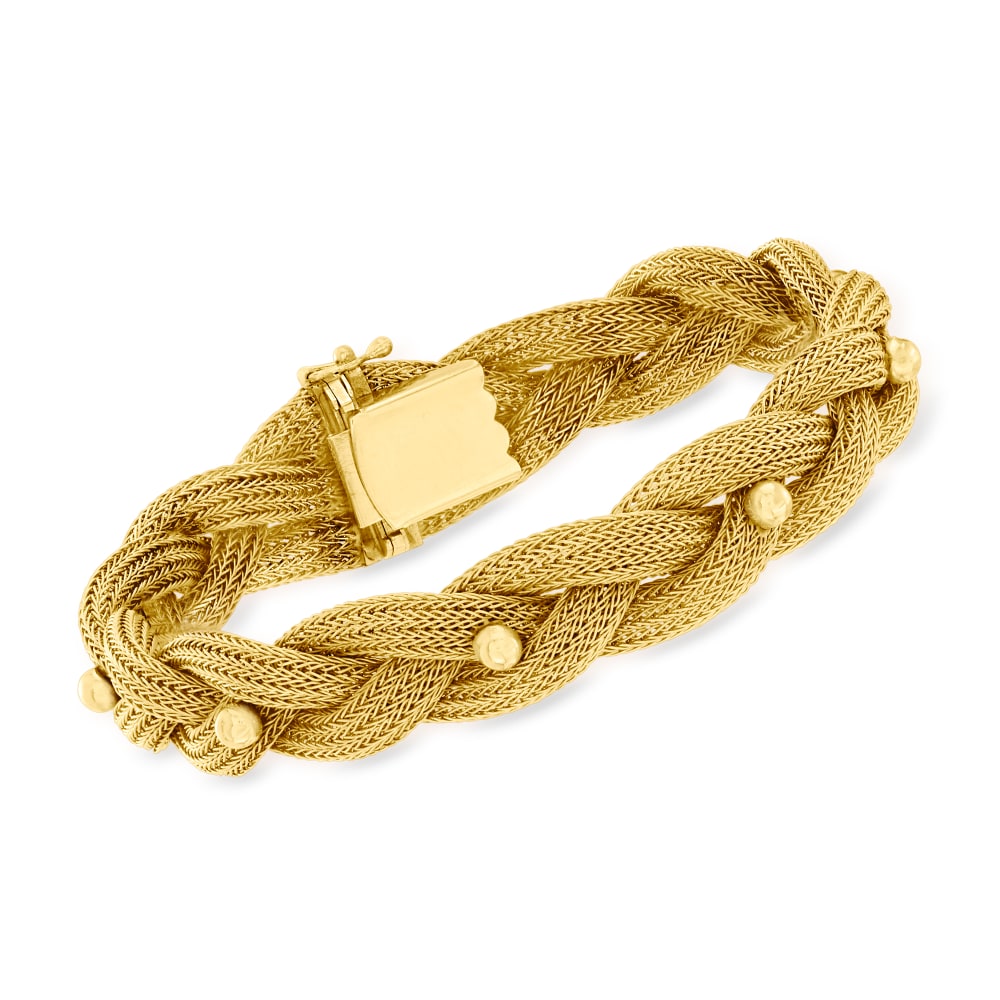 C. 1980 Vintage 14kt Yellow Gold Braided Mesh Bracelet Ross
