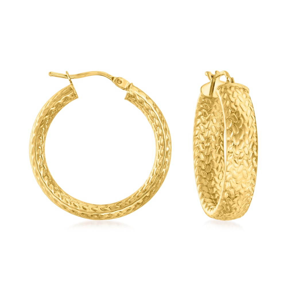 Italian 14kt Yellow Gold Scale-Pattern Inside-Outside Hoop Earrings