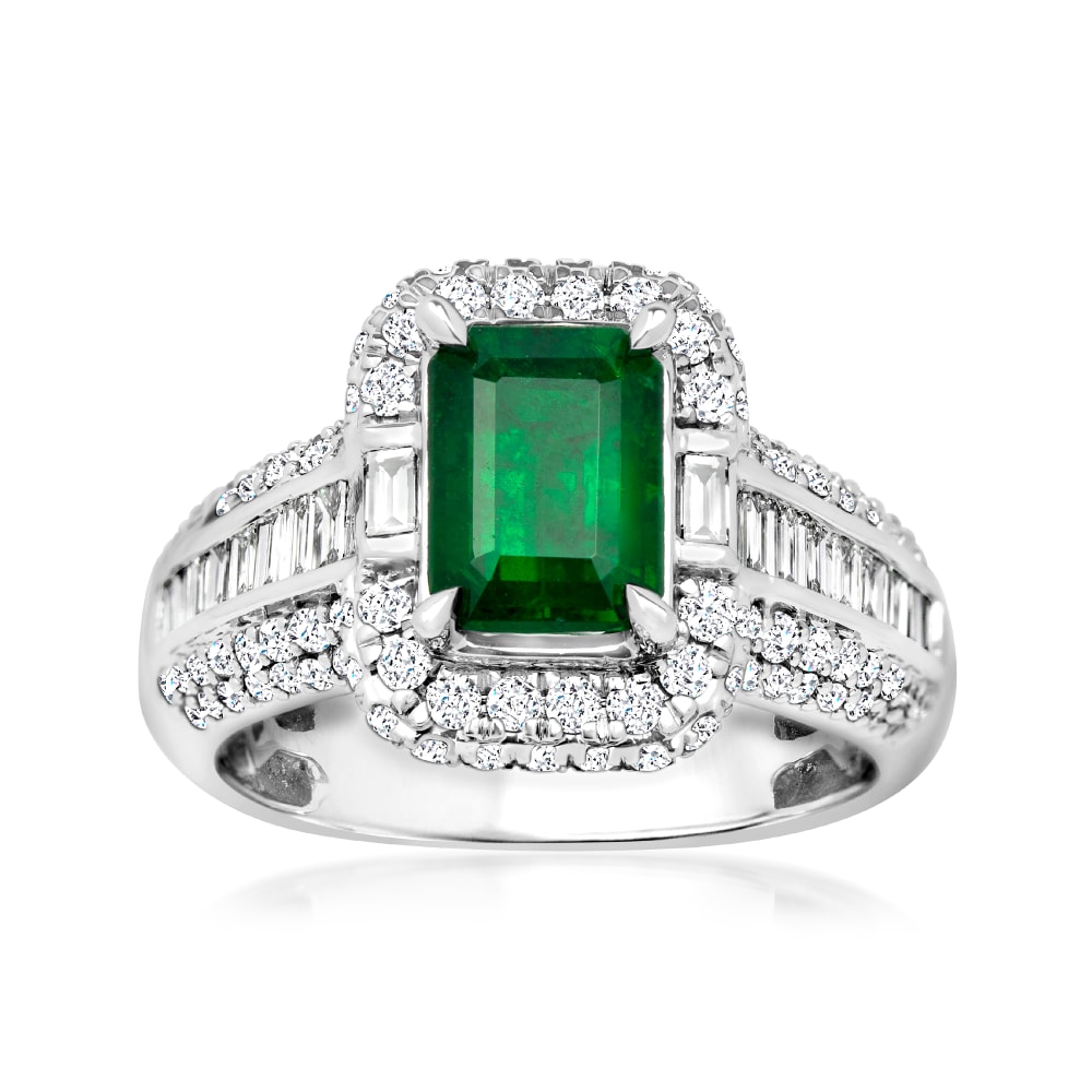 1.50 Carat Emerald Ring with .94 ct. t.w. Diamonds in 18kt White