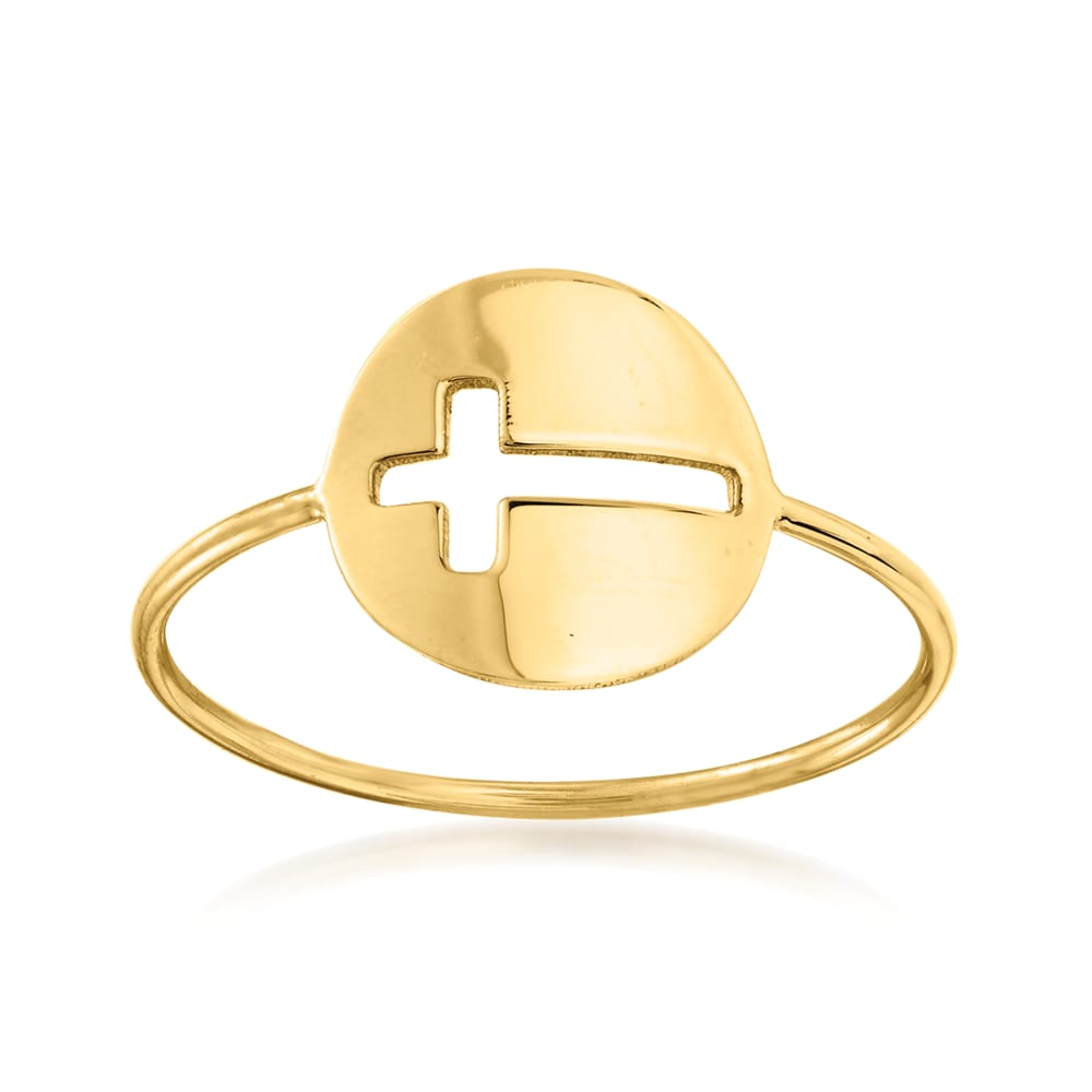 Italian 14kt Yellow Gold Cut Out Cross Ring Ross Simons