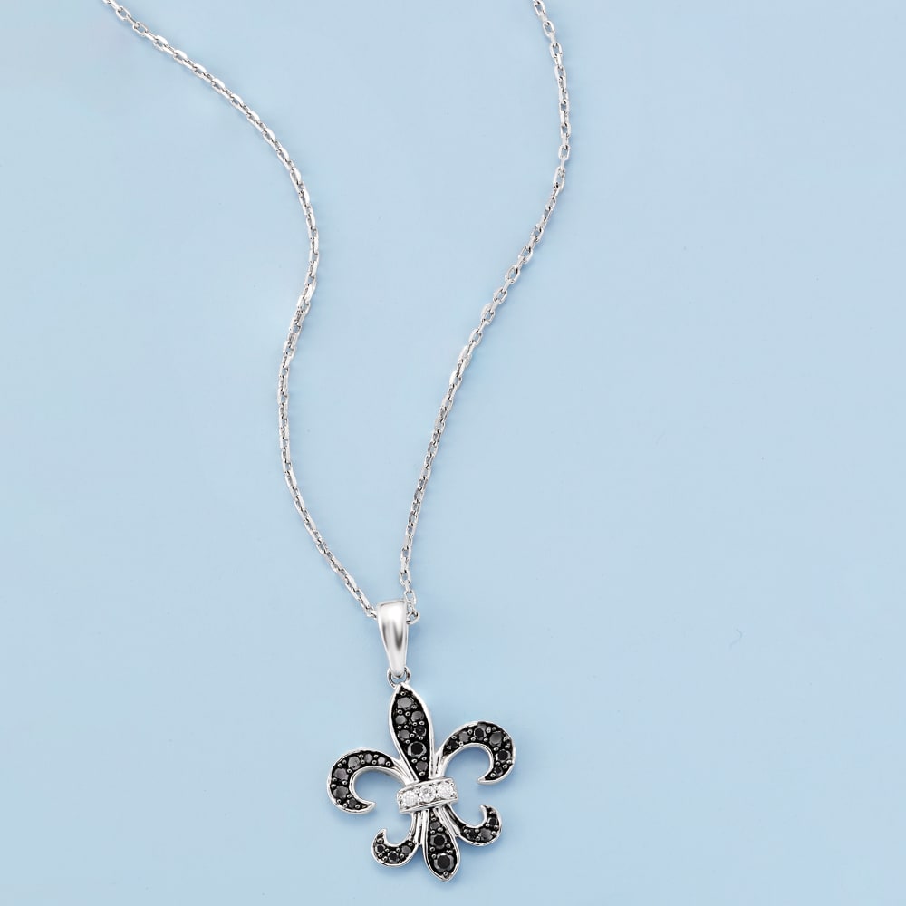 .25 ct. t.w. Black and White Diamond FleurDeLis Pendant Necklace in