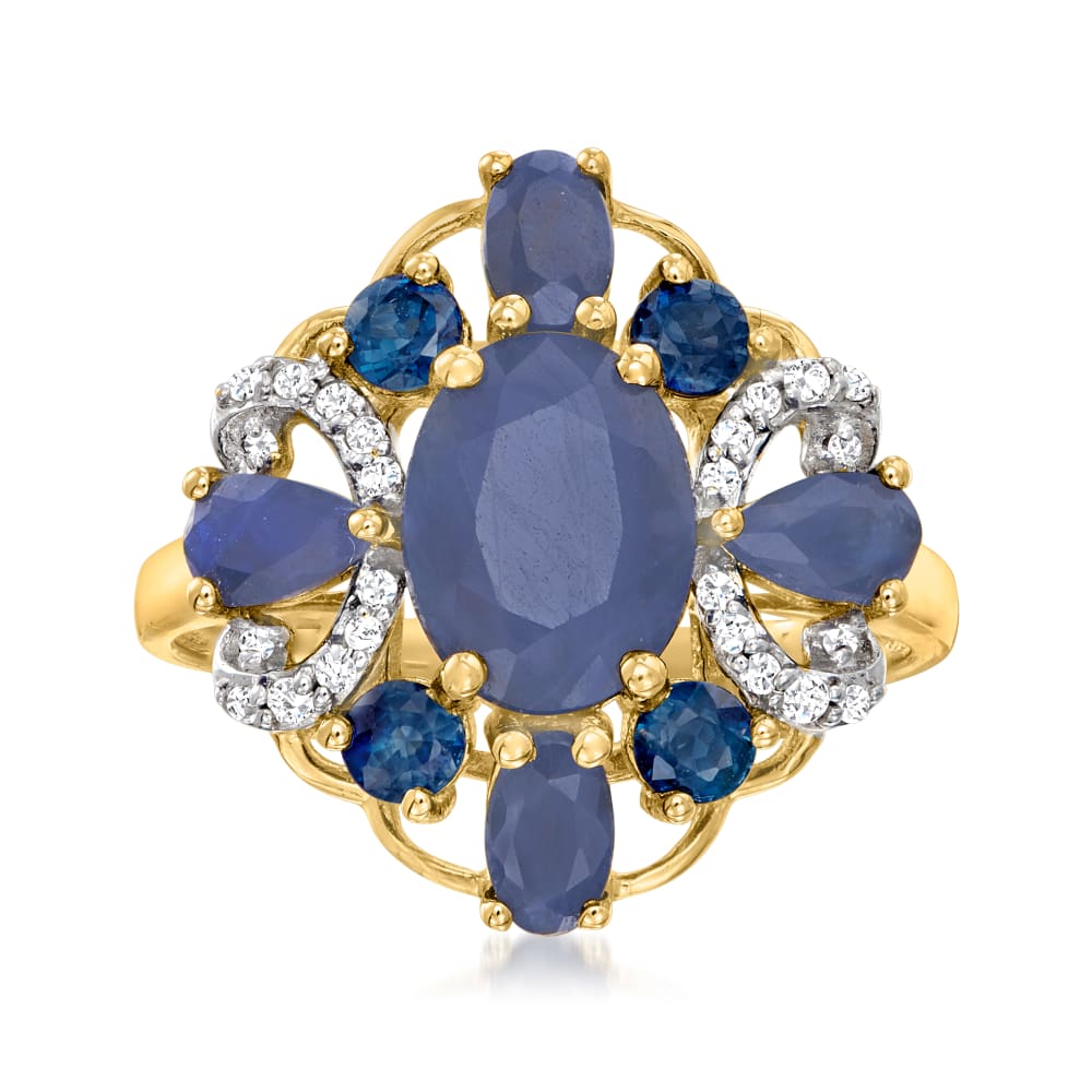 3.90 ct. t.w. Sapphire Ring with Diamond Accents in 14kt Yellow