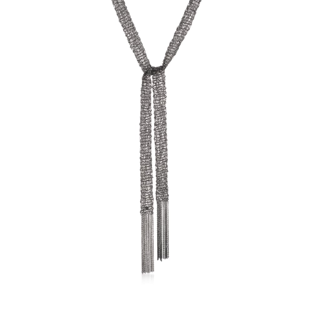 Italian Gunmetal Sterling Silver Mesh Tie Necklace | Ross-Simons