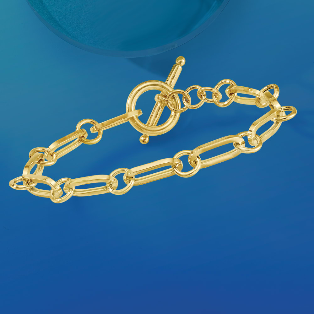 Ross-Simons - Italian 18kt Gold Over Paper Clip Link Toggle Bracelet. 7.25