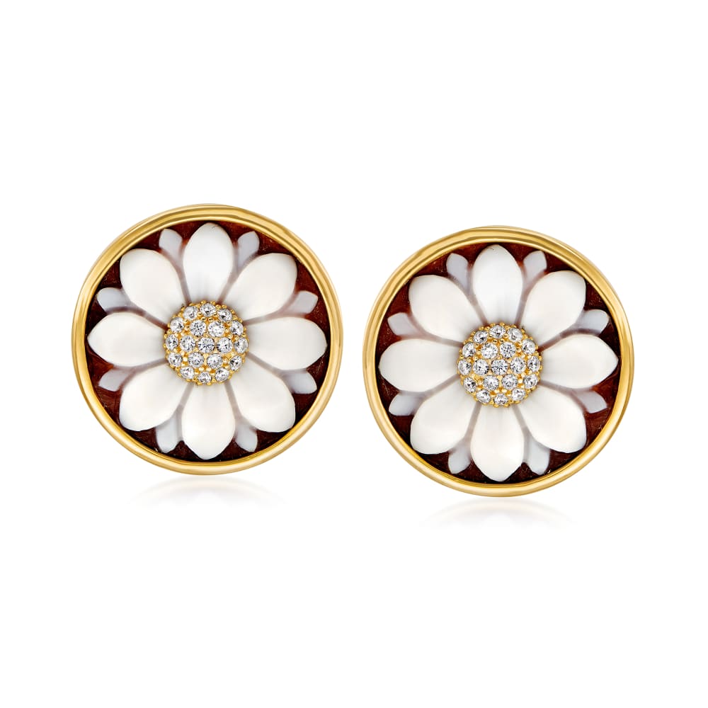Italian Cameo Flower Earring Jackets with .20 ct. t.w. CZ Cluster