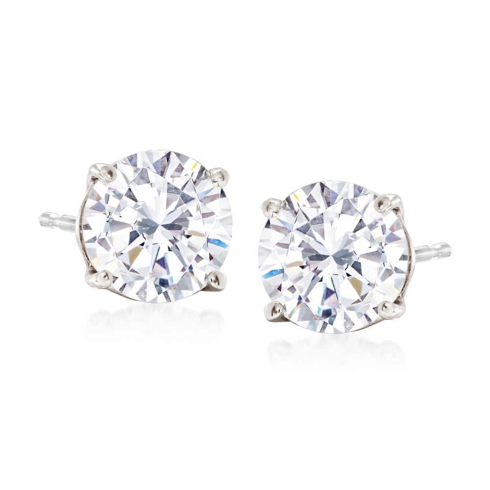 18K White Gold Round Solitaire Earrings | Tisya Jewels