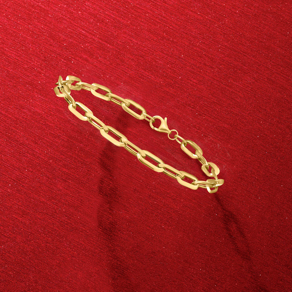 Italian 14kt Yellow Gold Paper Clip Link Bracelet. 7