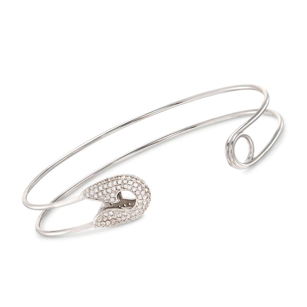 95 ct. t.w. CZ Safety Pin Cuff Bracelet in Sterling Silver Ross Simons