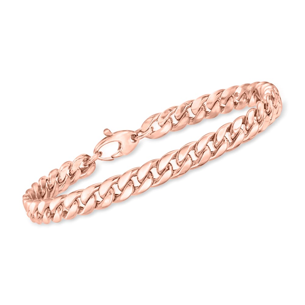 Italian 14kt Rose Gold Cuban Link Bracelet. 7.25