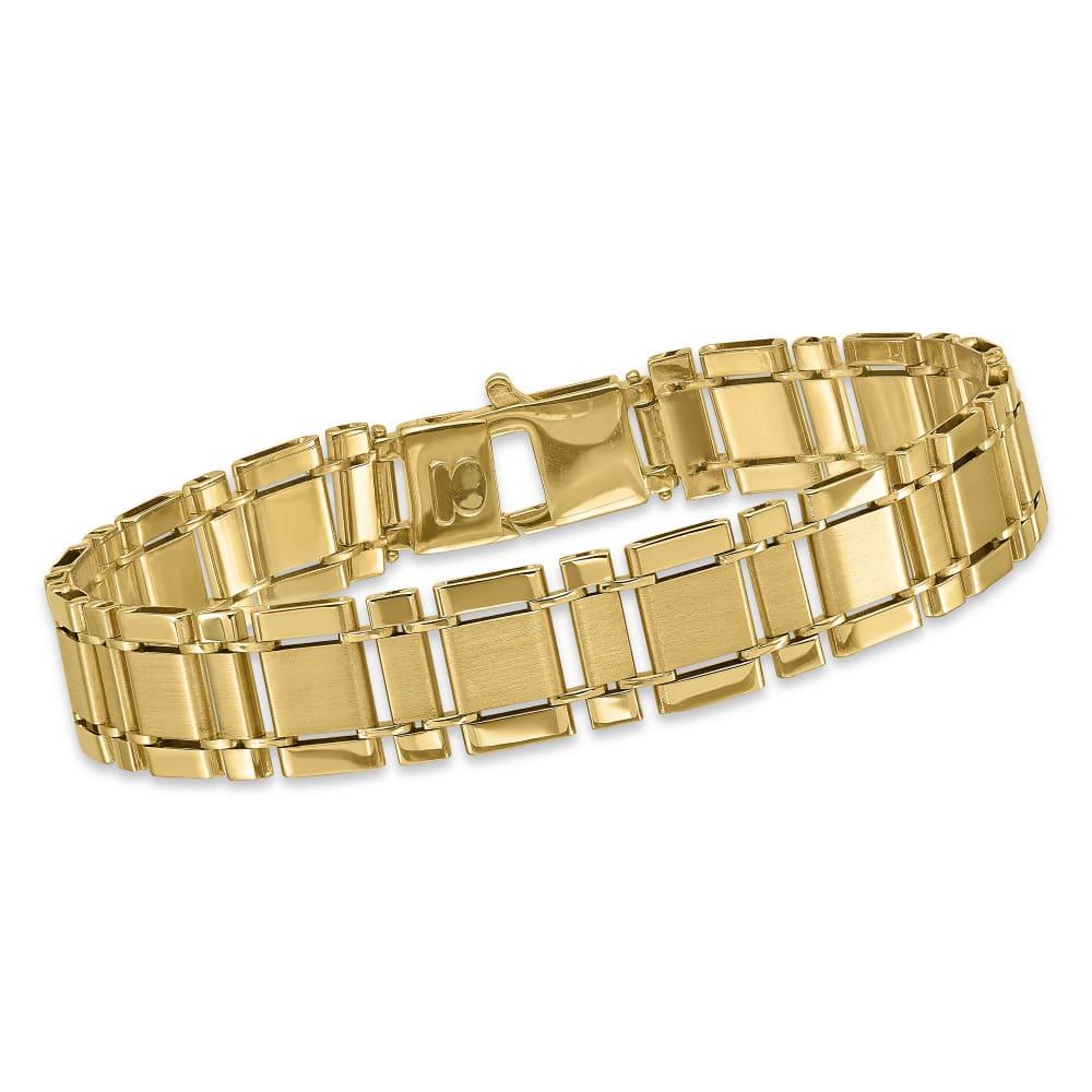 Men s 14kt Yellow Gold Alternating Square Link Bracelet Ross