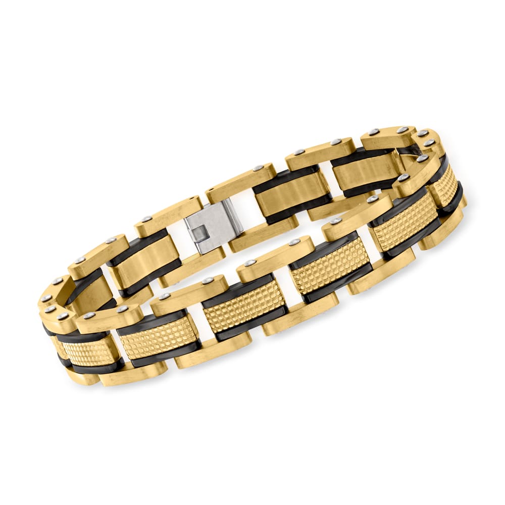 Men s 18kt Gold Plated Stainless Steel Link Bracelet. 8.5
