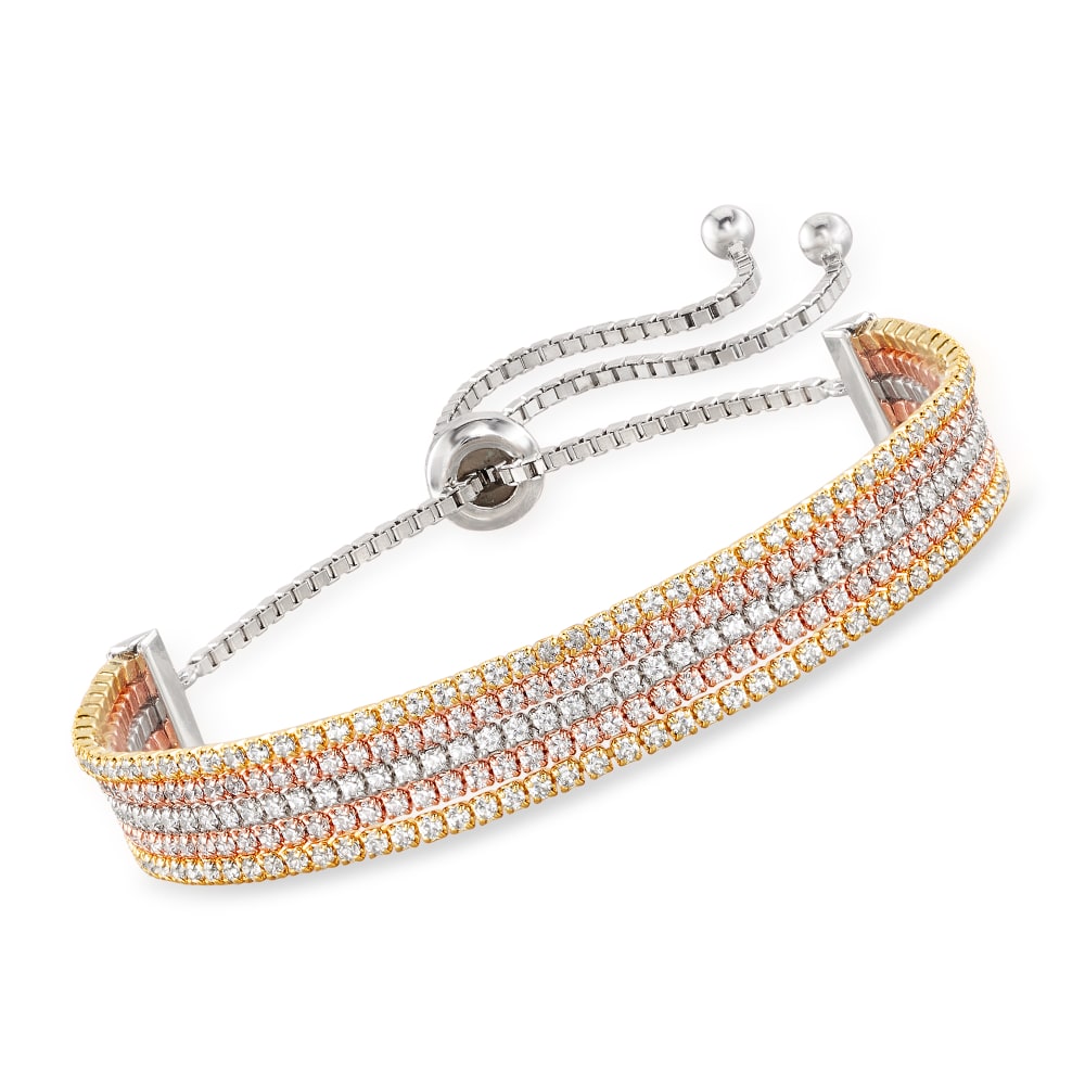4.80 ct. t.w. CZ Bolo Bracelet in Tri Colored Sterling Silver