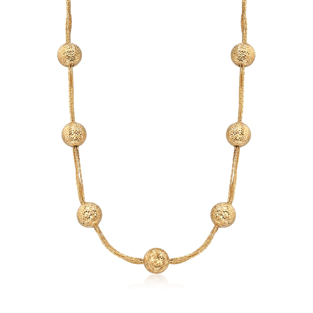 Italian 18kt Yellow Gold Bead Station Necklace Ross Simons