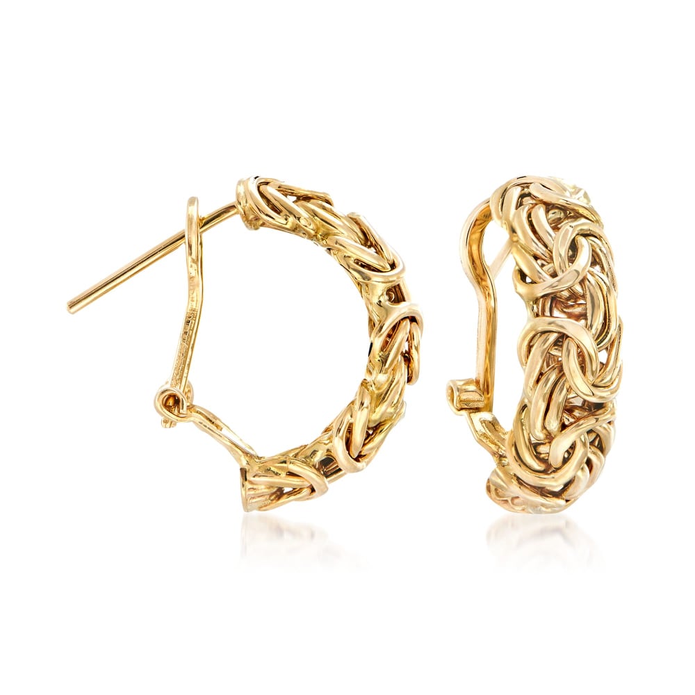 14kt Yellow Gold Byzantine Hoop Earrings. 3/4
