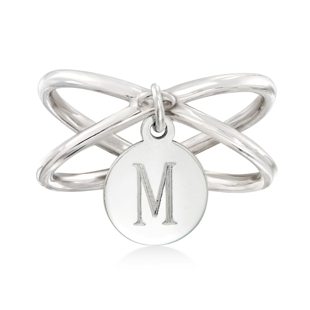 Sterling Silver Personalized Single Initial Disc Charm Crisscross