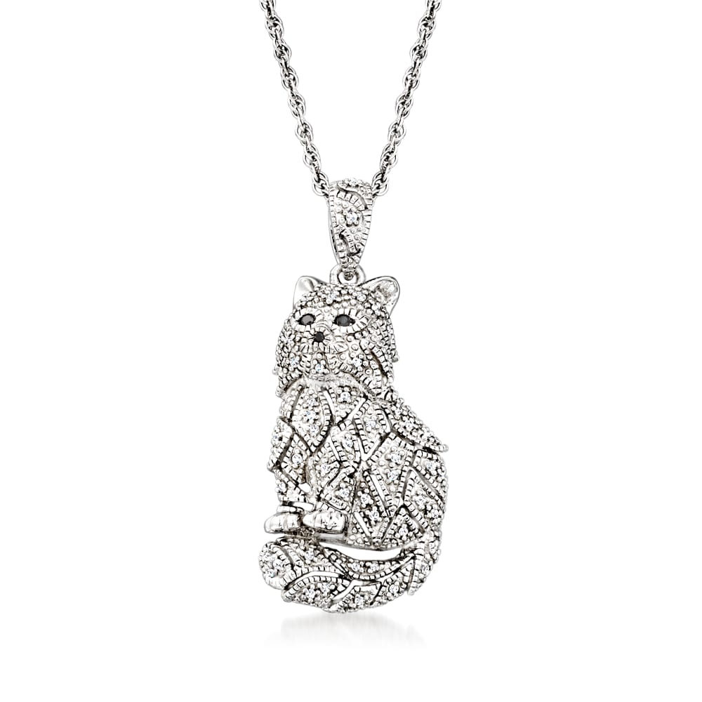 Gucci White & Grey Diamond Cat Pendant Necklace