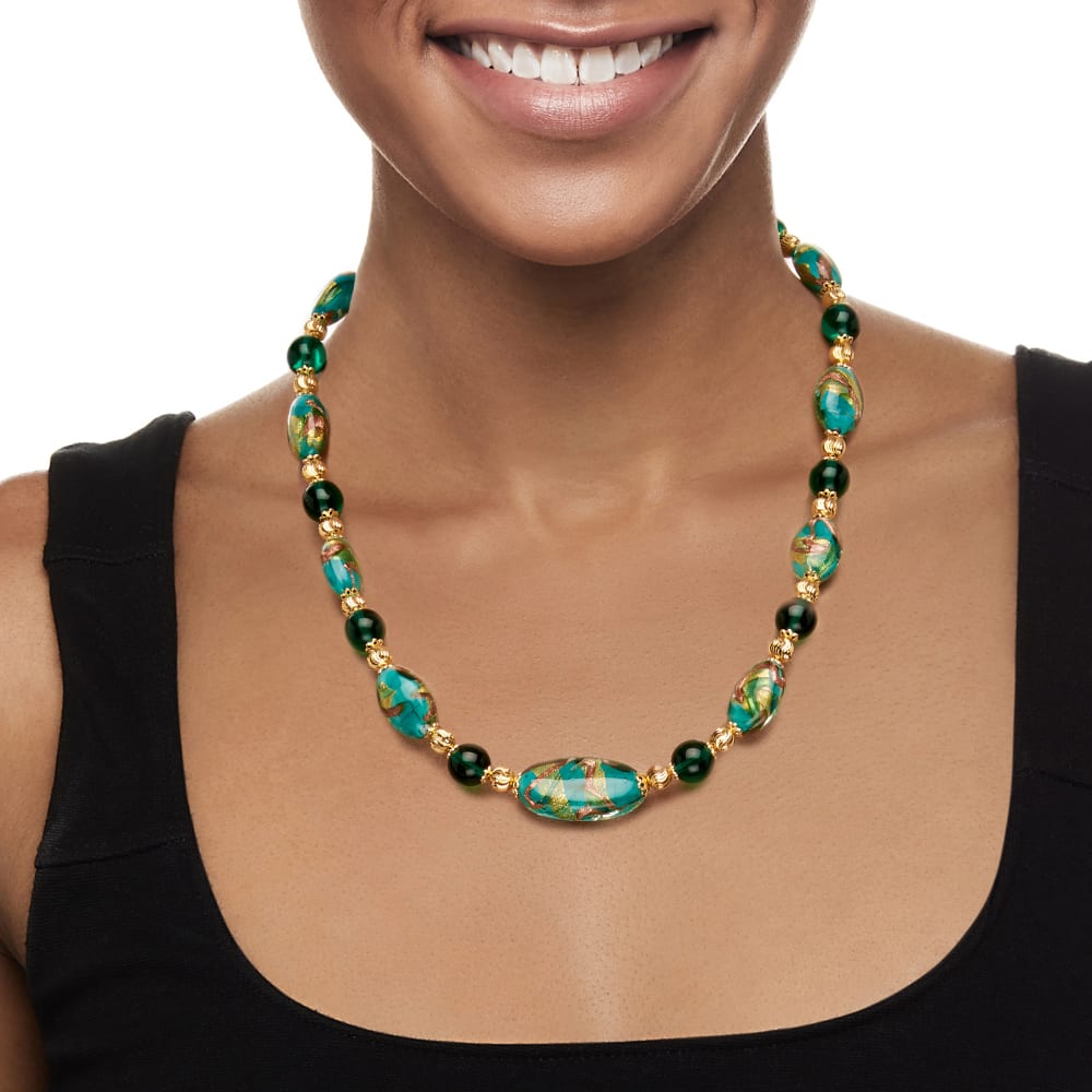 Italian Multicolored Murano Glass Bead Necklace in 18kt Gold Over Sterling