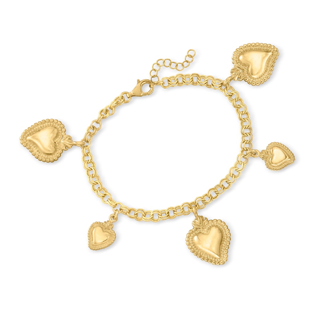 Italian Andiamo 14kt Yellow Gold Over Resin Heart Lock Charm Bracelet | Ross -Simons