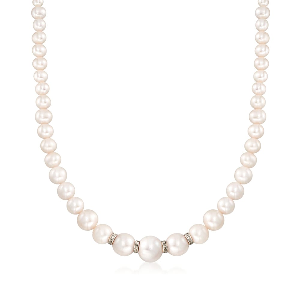 5-11.5mm Graduated Cultured Pearl Necklace with .24 ct. t.w. Diamonds ...