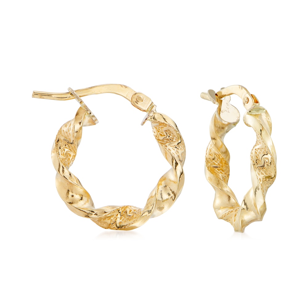 Italian 14kt Yellow Gold Twisted Greek Key Hoop Earrings | Ross