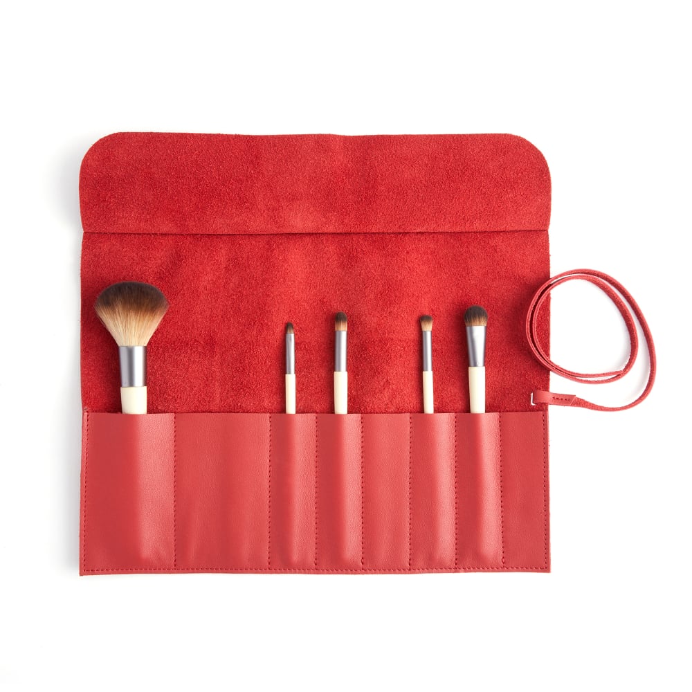 Royce Red Leather Makeup Brush Roll