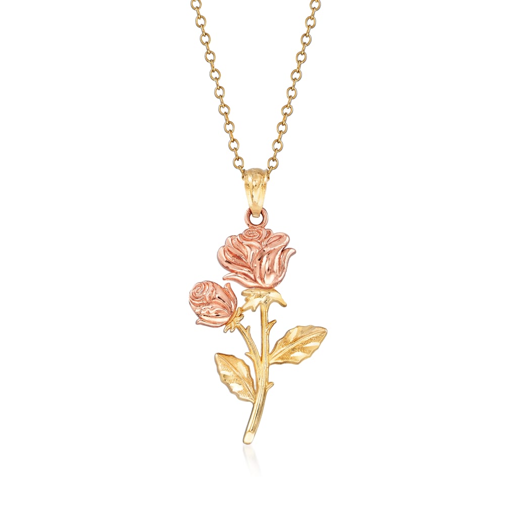 Ross-Simons - 14kt Two-Tone Gold Rose Pendant Necklace. 18