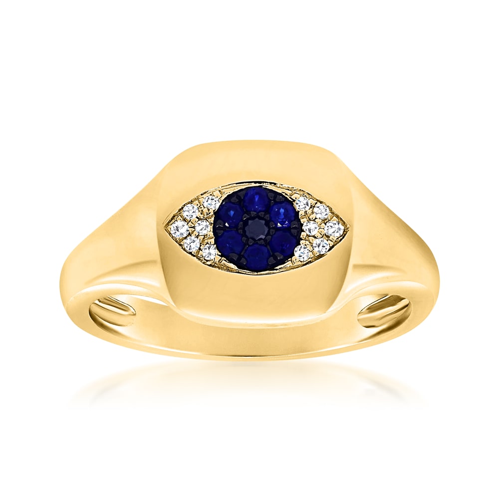 Sapphire and Diamond Accented Evil Eye Signet Ring in 14kt
