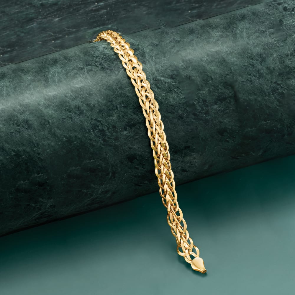 10K Yellow Gold Wheat, Palm Chain Bracelet (2.5mm, 7