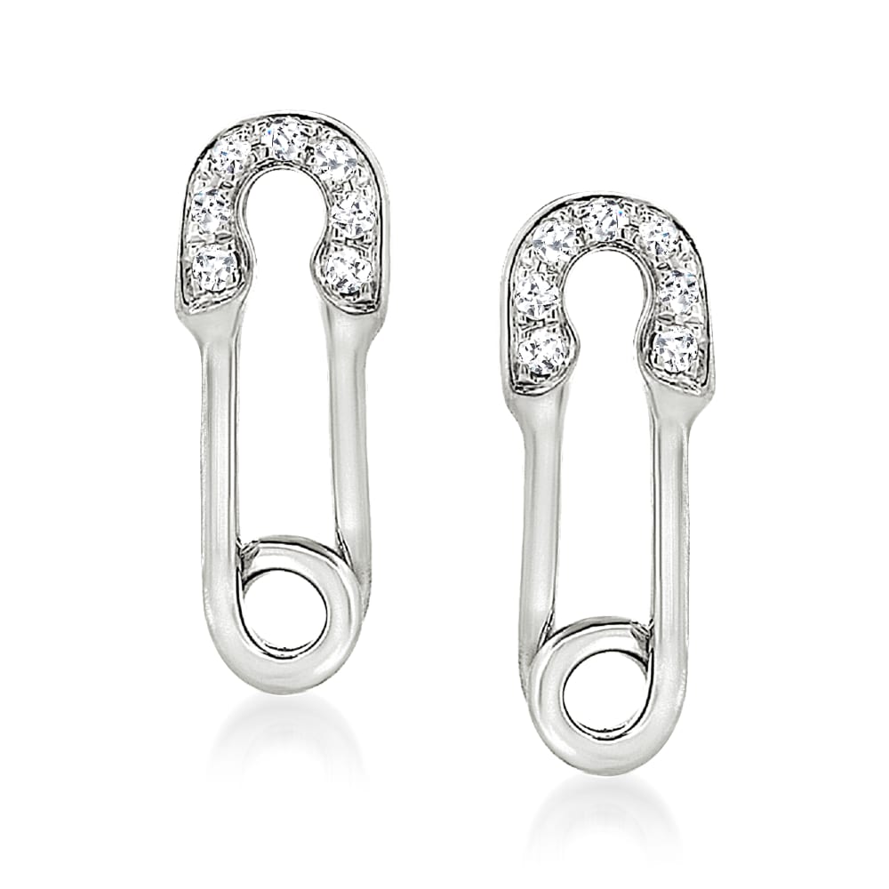 14Kt White Gold Diamond Safety Pin Earrings