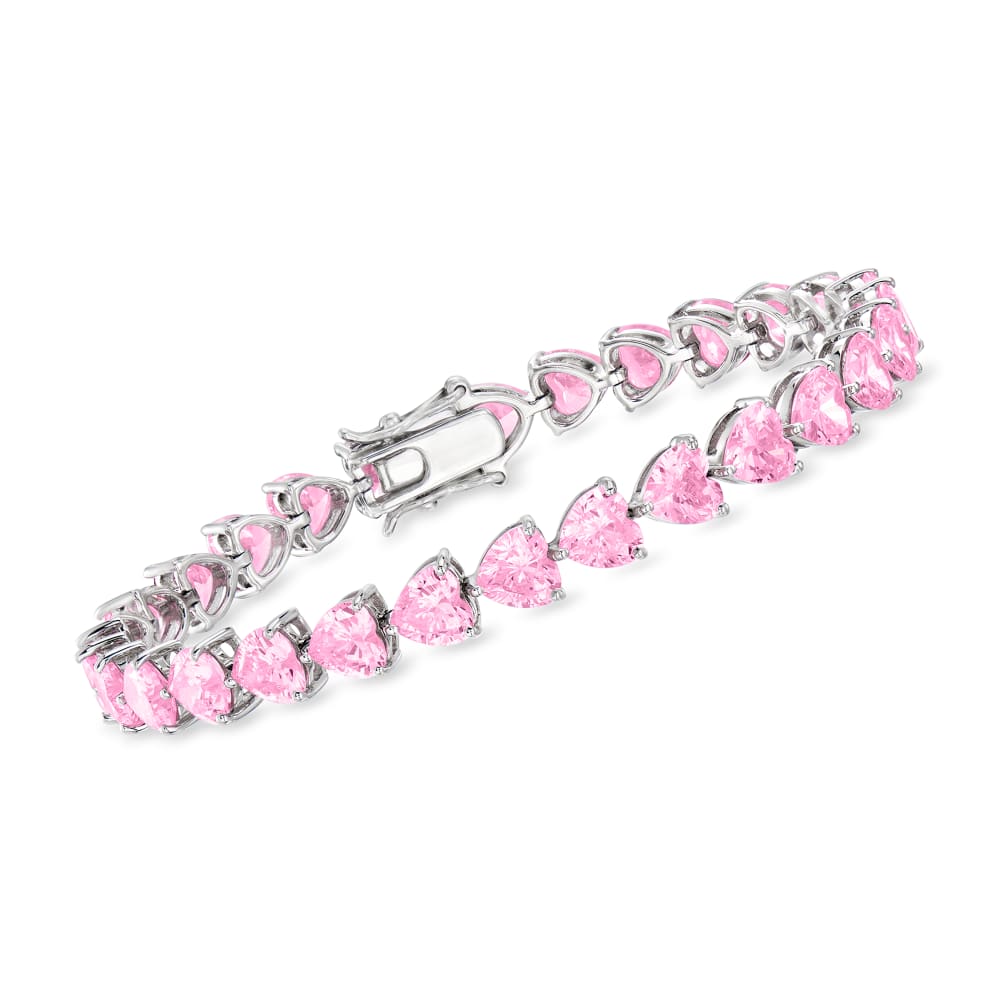 Sterling Silver-Plated Simulated Pink Sapphire with CZ Accents