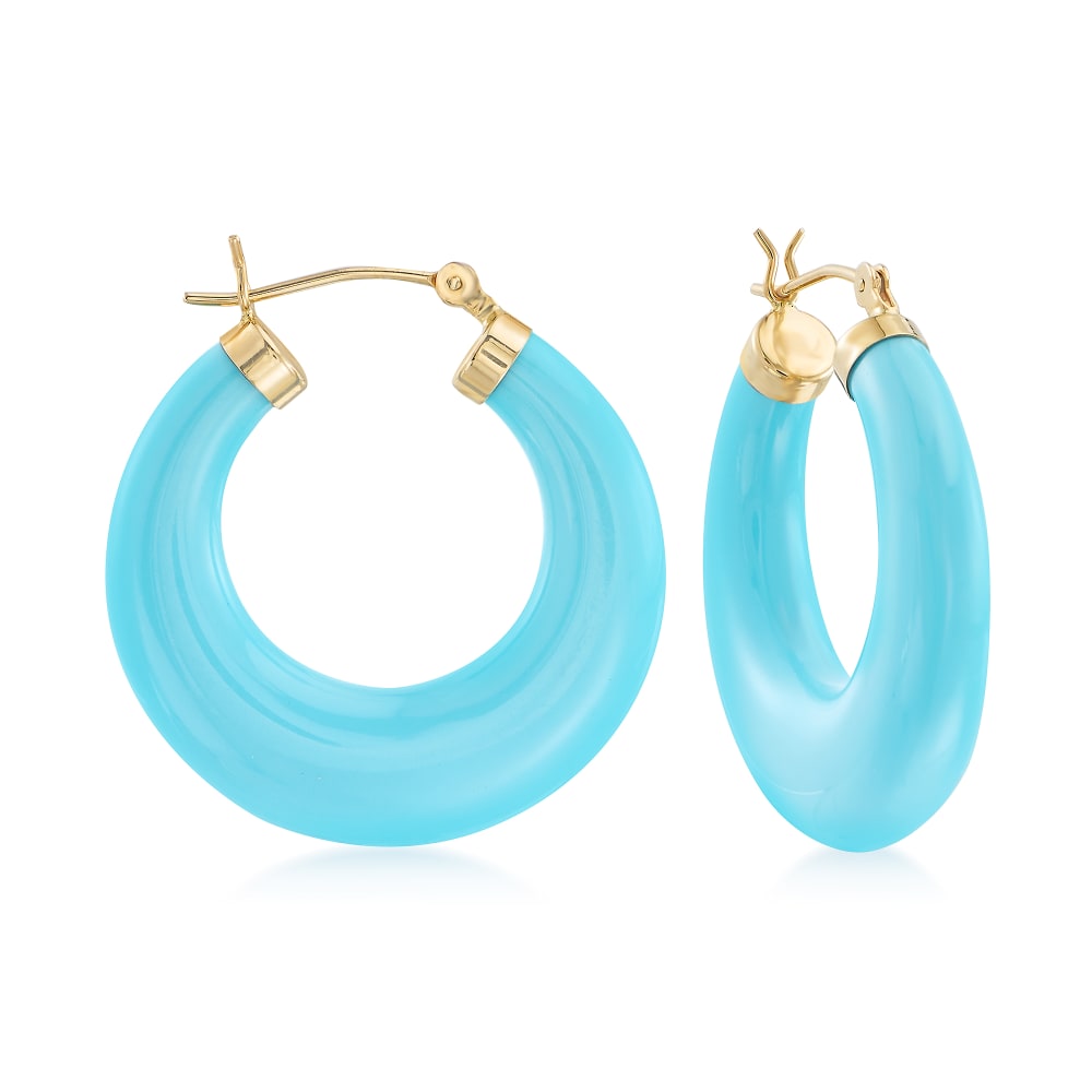 Simulated Turquoise Hoop Earrings in 14kt Yellow Gold | Ross