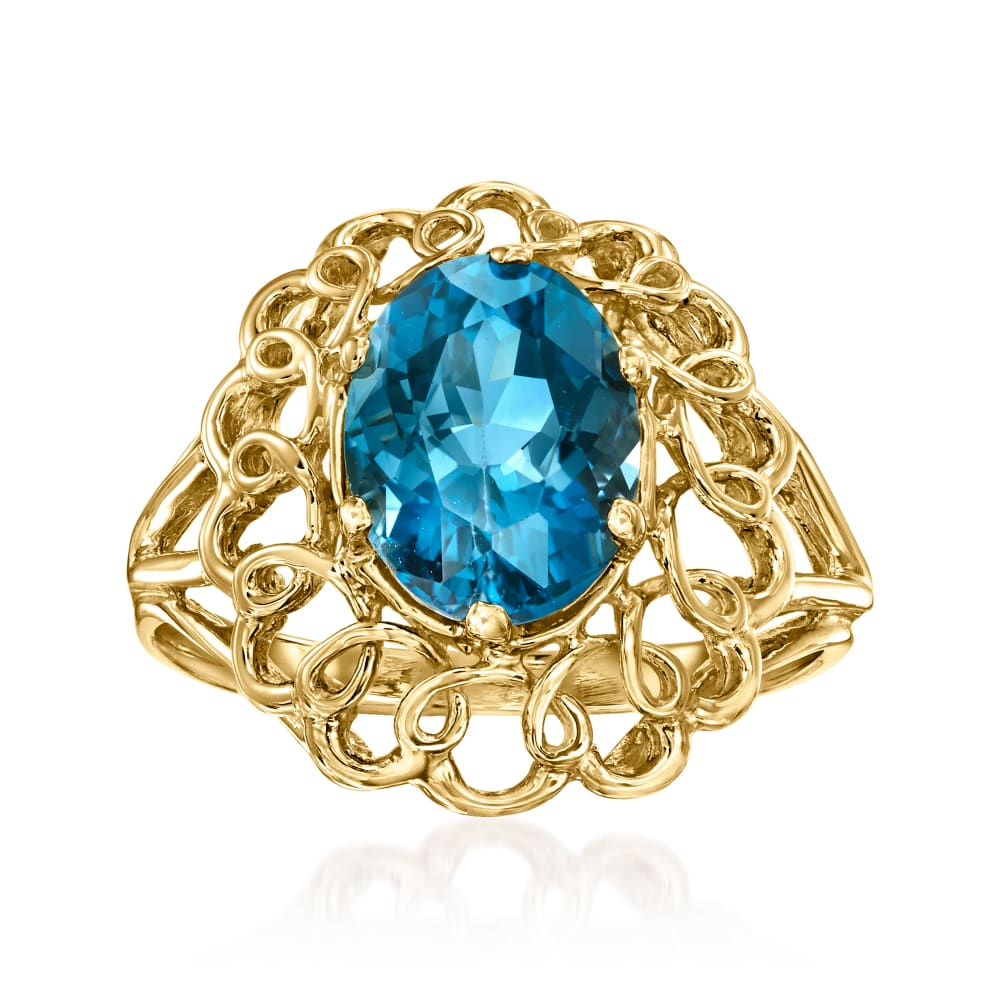 C. 1980 Vintage 3.75 Carat London Blue Topaz Ring in 10kt Yellow
